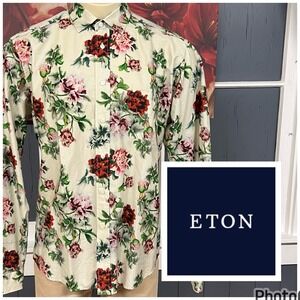 Eton Long Sleeve Dress Casual Shirt Button Up Mens XL Slim Fit Sumo Japan Floral